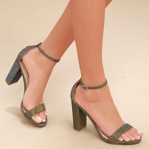 Lulus Gold Metallic Two Tone Ankle Strap Block Heel Sandals Size 7